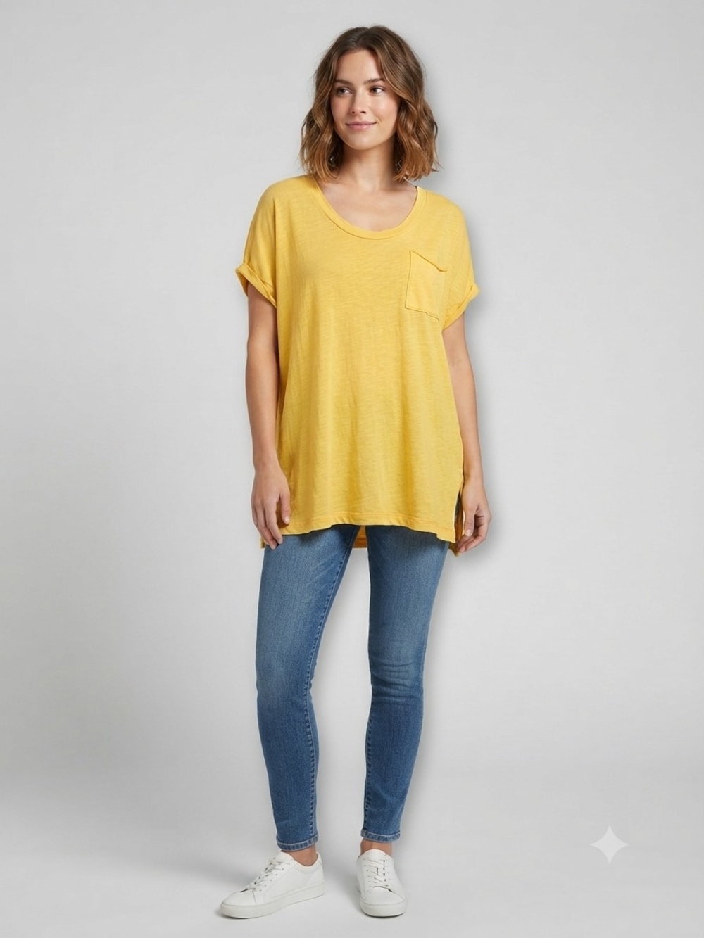 aerie Oversized Scoop Neck Pocket Tee - Yellow Size Large